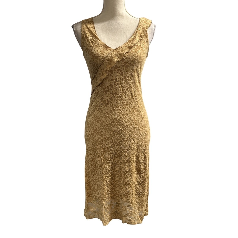 Vintage Y2K Von Mozart Dress Beige Lace Midi Size M Fairy Whimsigoth Event
